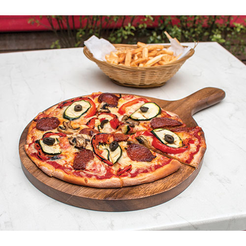 Premium pizza board with food displayed