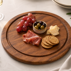 round board with groove with food display