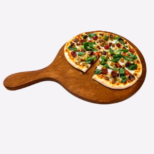 Solid acacia wood pizza serving board with handle