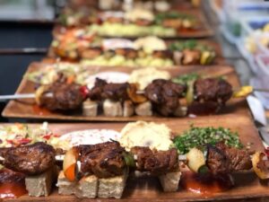 food presentation on acacia wood platter