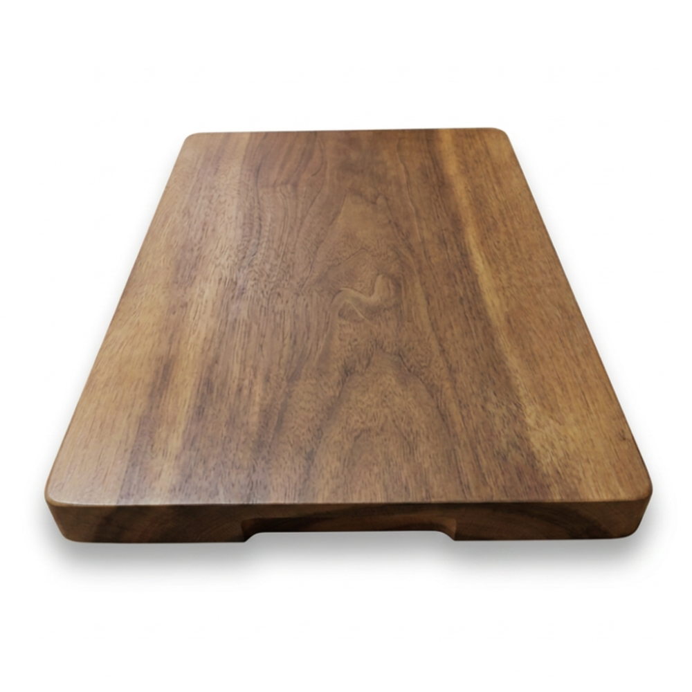 Rectangle acacia wood serving board 450 × 340mm with handle grips side